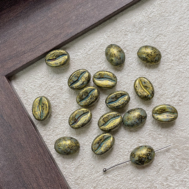Vintage Czech Coffee Bean Lampwork Glass Beads 8x11mm 10pcs 6