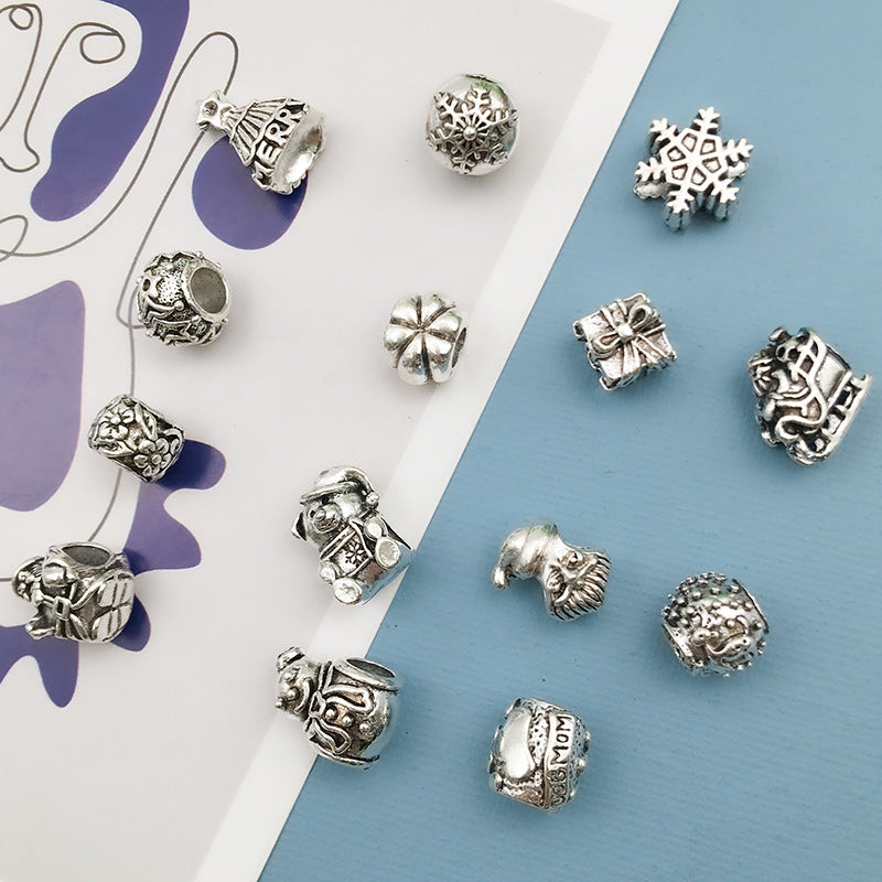 Christmas Series Large Hole Metal Beads Silver Tone Zinc Alloy 1pc 2