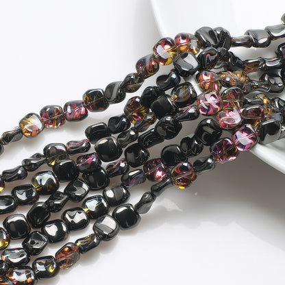 Electroplated Oblique Square Glass Beads 12mm Transparent Iridescent 20pcs 9