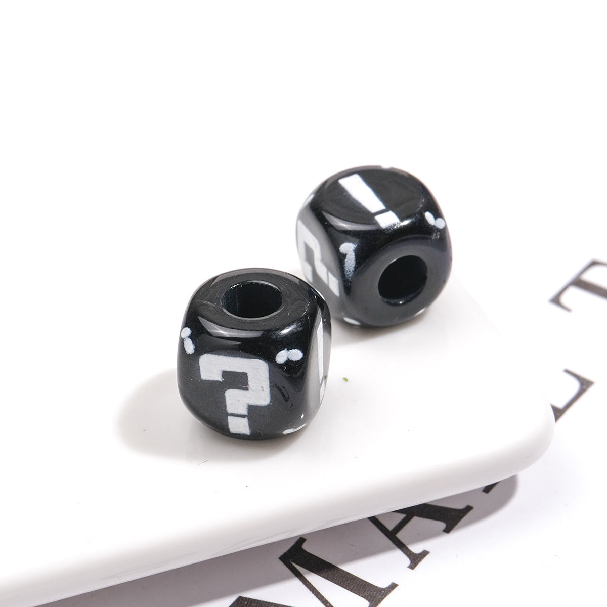 Painted Square Acrylic Beads 11mm Large Hole Question Mark 50pcs 16