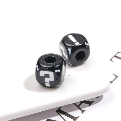 Painted Square Acrylic Beads 11mm Large Hole Question Mark 50pcs 16