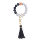Silicone Beaded Wristlet Keychain with PU Tassel and Wood Accent 11