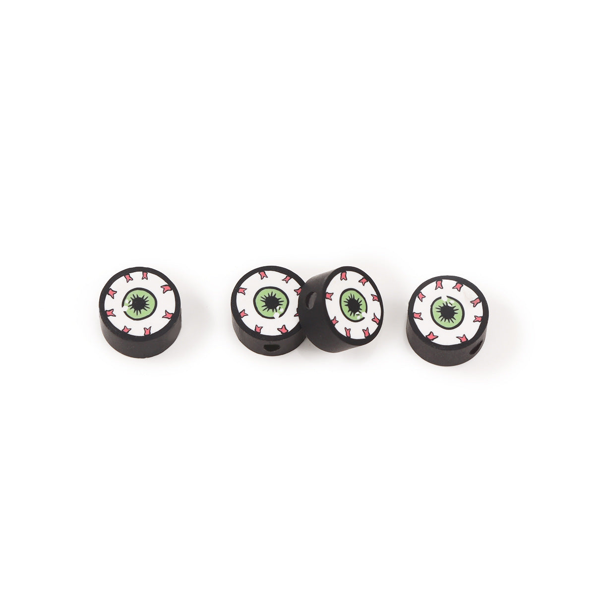 Halloween Flat Clay Beads 10mm Green Eyeball Design 100pcs 5