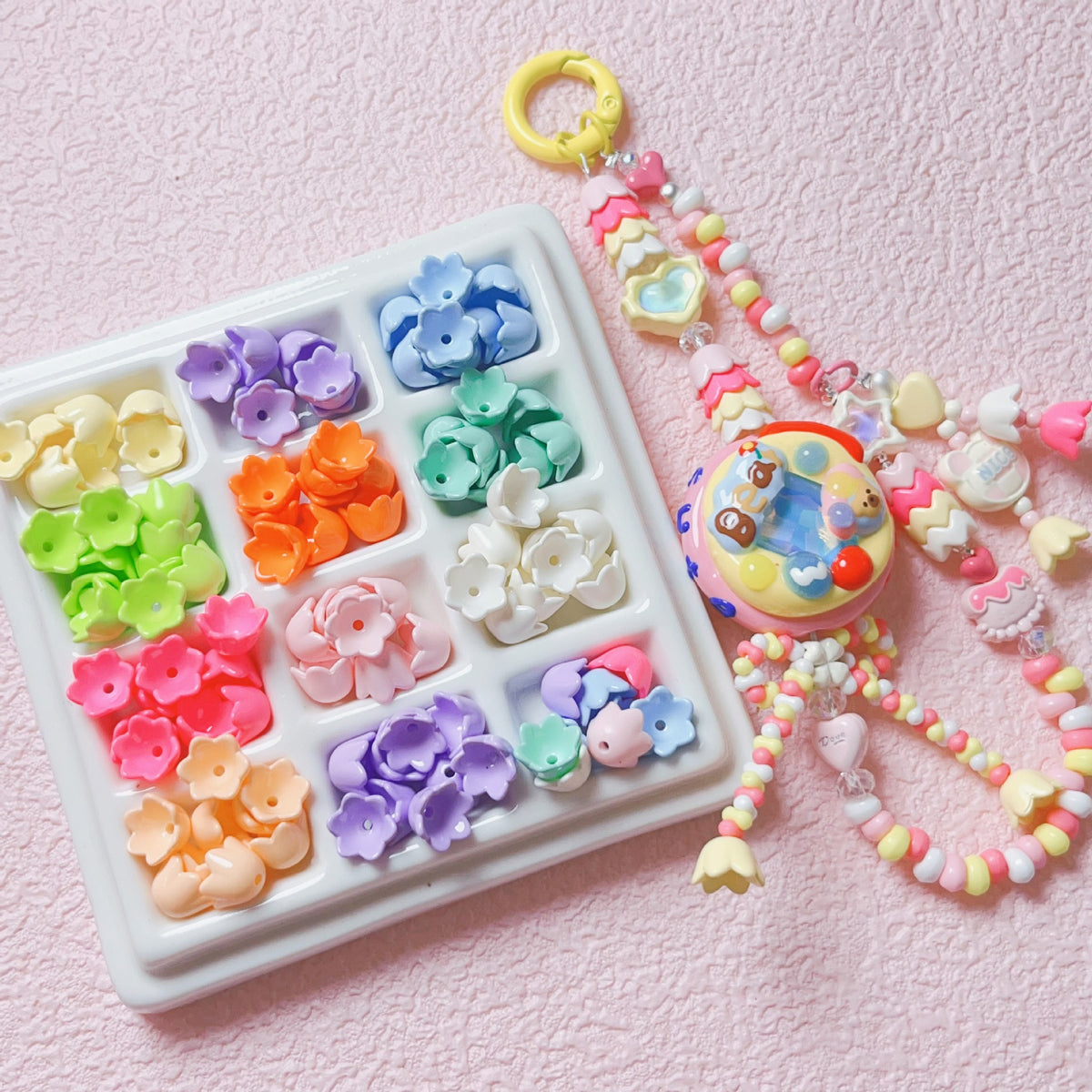 Painted Lily Acrylic Beads 9mm Dopamine Color Baked Finish 30pcs