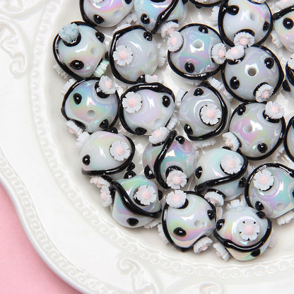 Painted Flower Acrylic Beads 16mm Round 14x18mm Square Purple Hand Painted 1pc 23