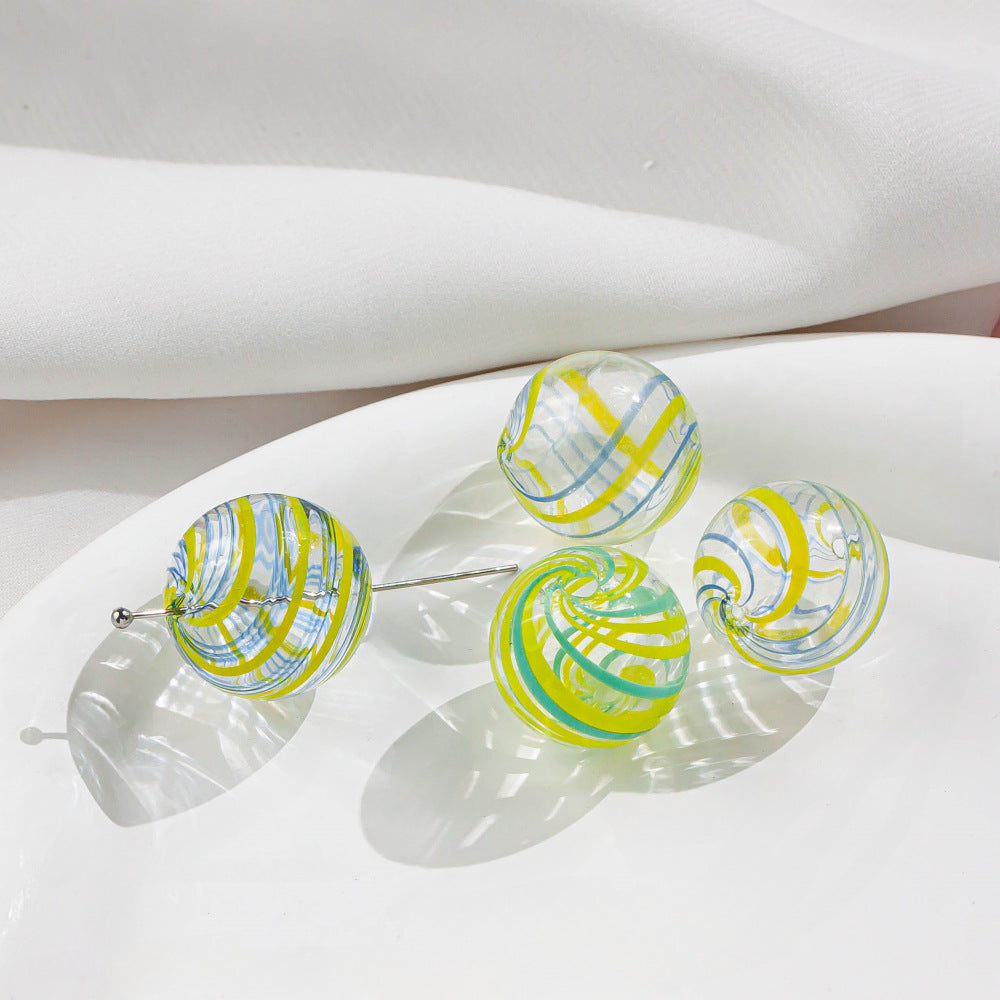 Vintage Hollow Striped Blown Glass Beads 21mm 4pcs 8