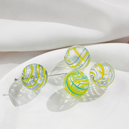 Vintage Hollow Striped Blown Glass Beads 21mm 4pcs 8