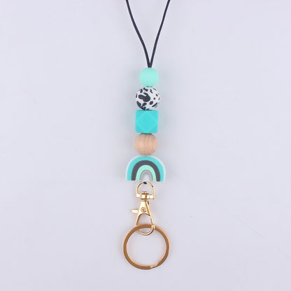 Silicone Rainbow Beaded Keychain Necklace with Leopard Print Accent 10