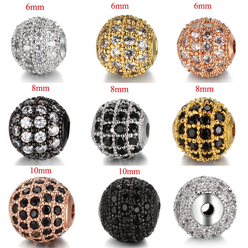 Round Metal Beads 6mm 8mm 10mm Copper Zircon 18K Gold Plated 2