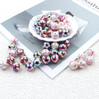 Plating Round Acrylic Beads 16mm UV Sports Ball Pattern 20pcs 4
