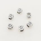 Square Metal Beads 5/8mm Tibetan Four-Sided Flower Antique Silver Tone 2