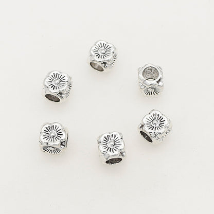 Square Metal Beads 5/8mm Tibetan Four-Sided Flower Antique Silver Tone 2