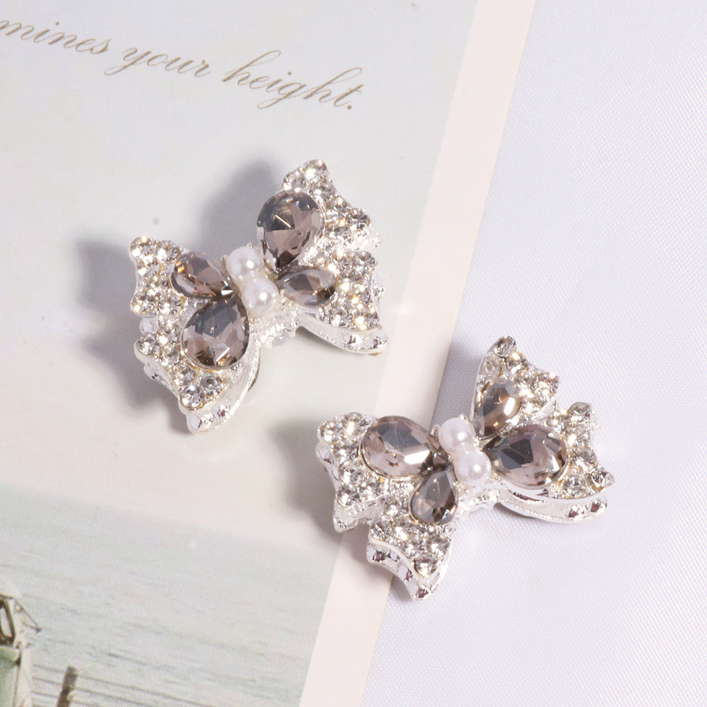 Bow Rhinestone Beads 25mm Paved Alloy Pastel Colors 6pcs 10