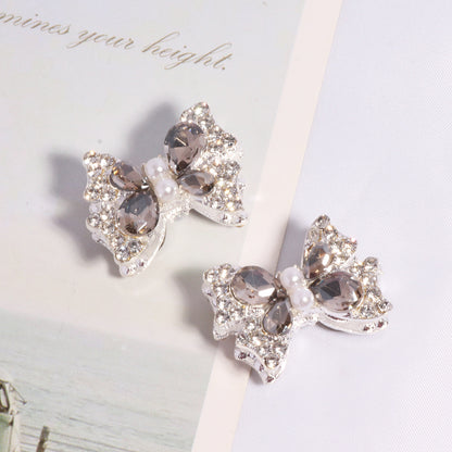 Bow Rhinestone Beads 25mm Paved Alloy Pastel Colors 6pcs 10