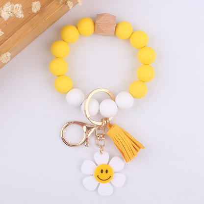 Sunflower Heart Wristlet Keychain Silicone Beaded Charm 8