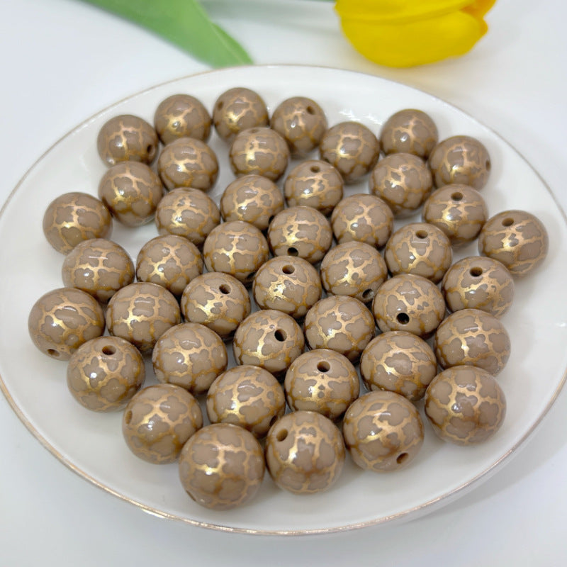 Round Acrylic Beads 16mm Gilded Plaid Pattern Glossy 50pcs 12