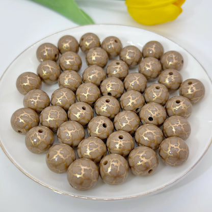 Round Acrylic Beads 16mm Gilded Plaid Pattern Glossy 50pcs 12