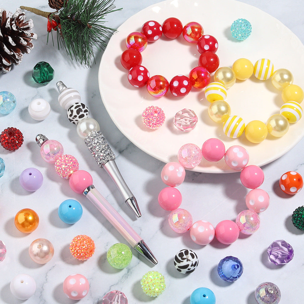 Multi-Color Bubblegum Beads 20mm Vibrant Solids Stripes Polka Dot Rhinestone 120pcs 2