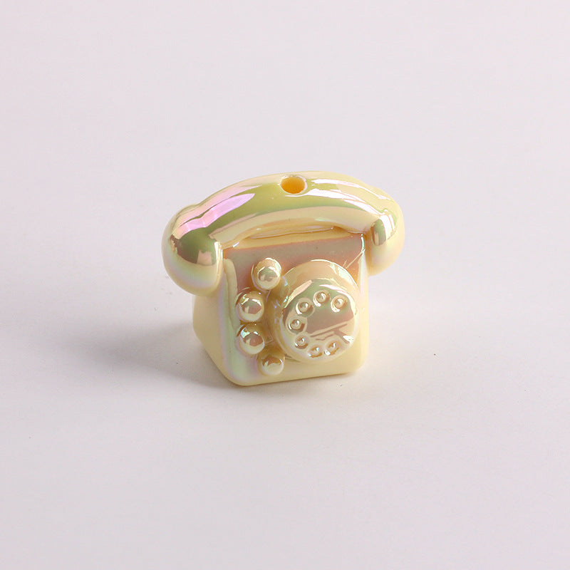 UV Plating Vintage 3D Landline Telephone Acrylic Beads 30mm 50pcs 12