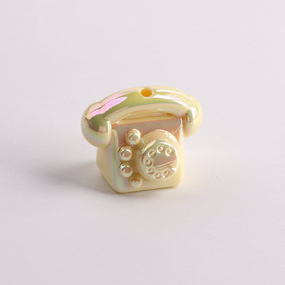 UV Plating Vintage 3D Landline Telephone Acrylic Beads 30mm 50pcs 12