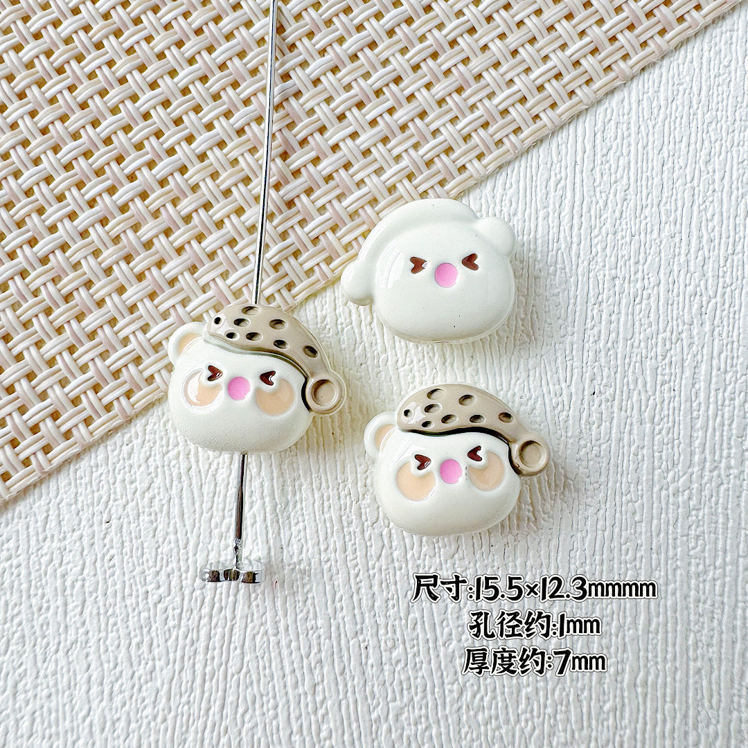 Baking Painted Teddy Bear and Flowerpot Metal Beads 15mm 10pcs 13