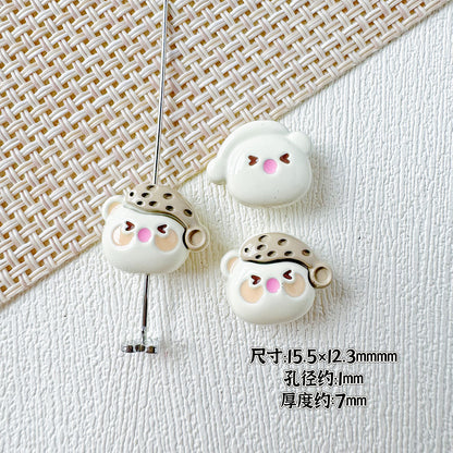 Baking Painted Teddy Bear and Flowerpot Metal Beads 15mm 10pcs 13