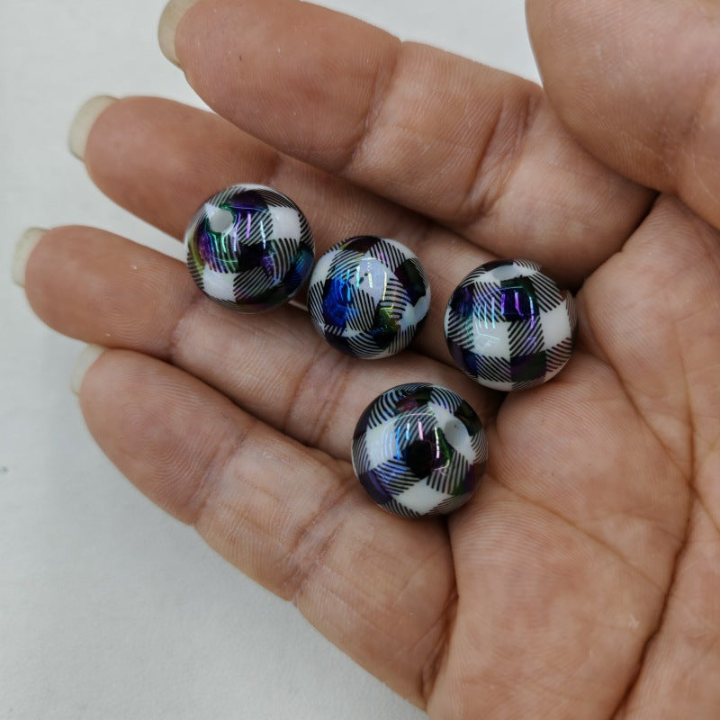 UV Plating Round Acrylic Beads 16mm Houndstooth Pattern 100pcs 4