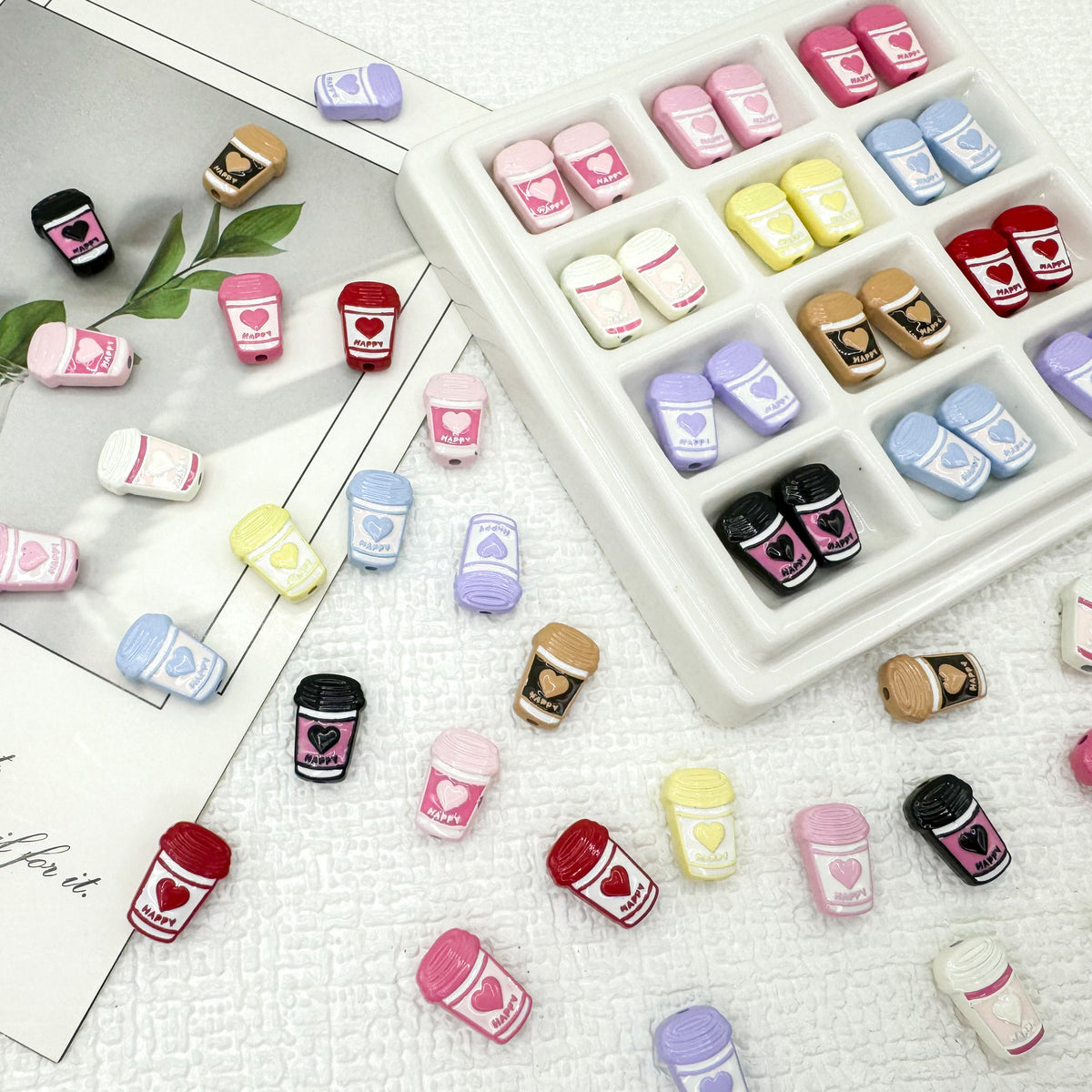 Baking Painted Metal Beads 14mm Milk Tea Mini Cup Design 10pcs 2