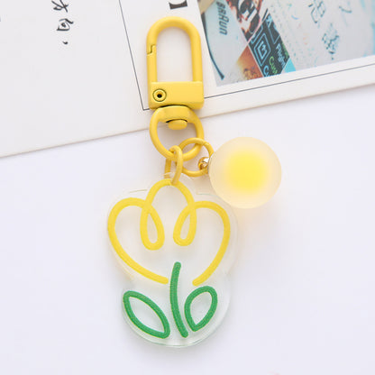 Acrylic Flower Keychain Colorful Tulip Design with Frosted Sphere Charm 7