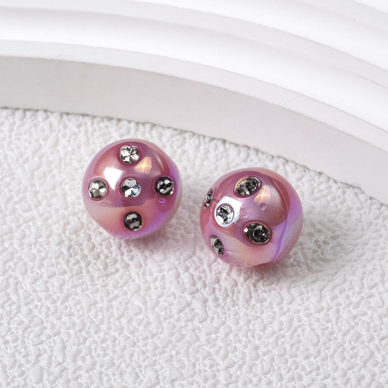 Plated Round Acrylic Beads 16mm UV Rhinestone Embedded 50pcs 12