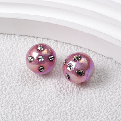 Plated Round Acrylic Beads 16mm UV Rhinestone Embedded 50pcs 12