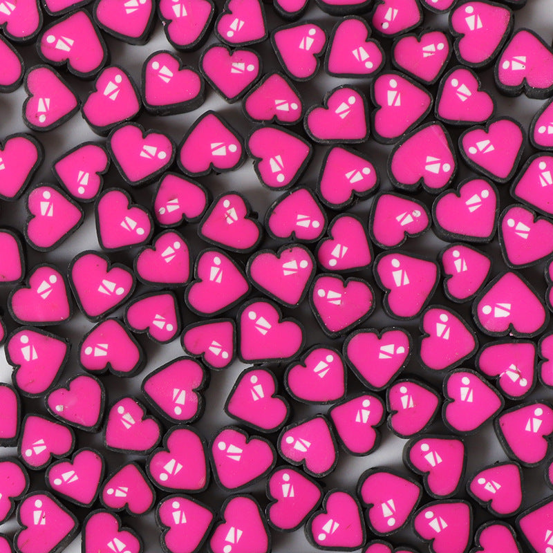 Heart Clay Beads 10mm Black Rose Red Polymer 100pcs 3