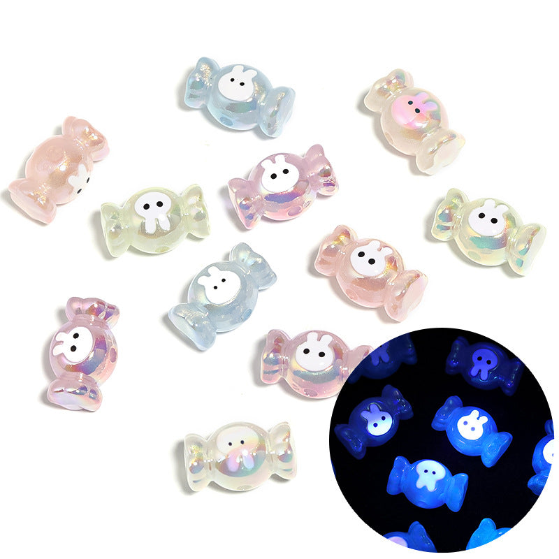 Glow In The Dark Bunny Candy Acrylic Beads 16x26mm Iridescent Plated 25pcs 6