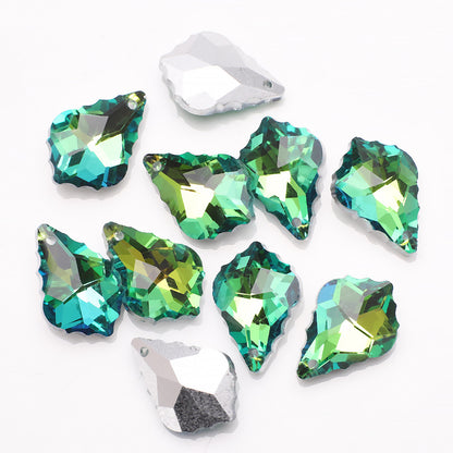 Electroplated Maple Leaf Glass Beads 11x16mm Double-Sided Single Hole 30pcs 24