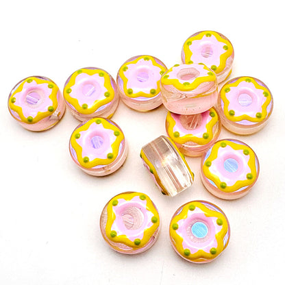 Lampwork Glass Beads Donut 15mm Hand Painted Cream Thick 10pcs 7