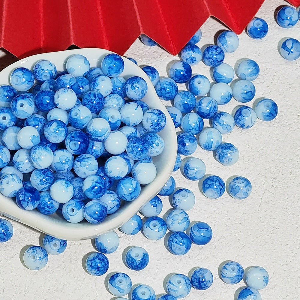 Antique Blue And White Porcelain Pattern Glass Beads 6x12mm 8mm 10mm 100pcs 4