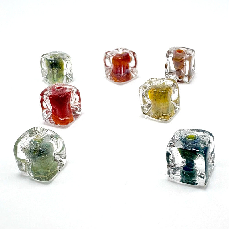Lampwork Glass Beads Square 9.6x10.6mm Ripple Texture Dyed Core 10pcs