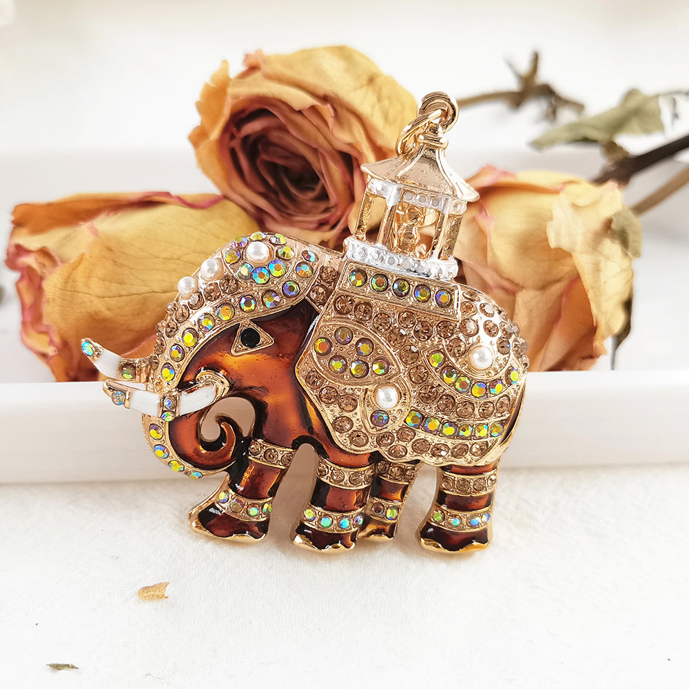 Alloy Rhinestone Elephant Keychain Metal Animal Charm with Lantern Detail 10
