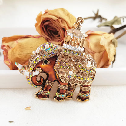 Alloy Rhinestone Elephant Keychain Metal Animal Charm with Lantern Detail 10
