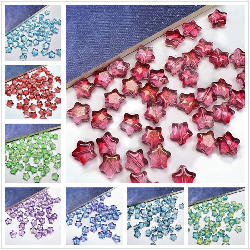 Small Star Czech Glass Beads 8mm Translucent Gold Flecked 50pcs