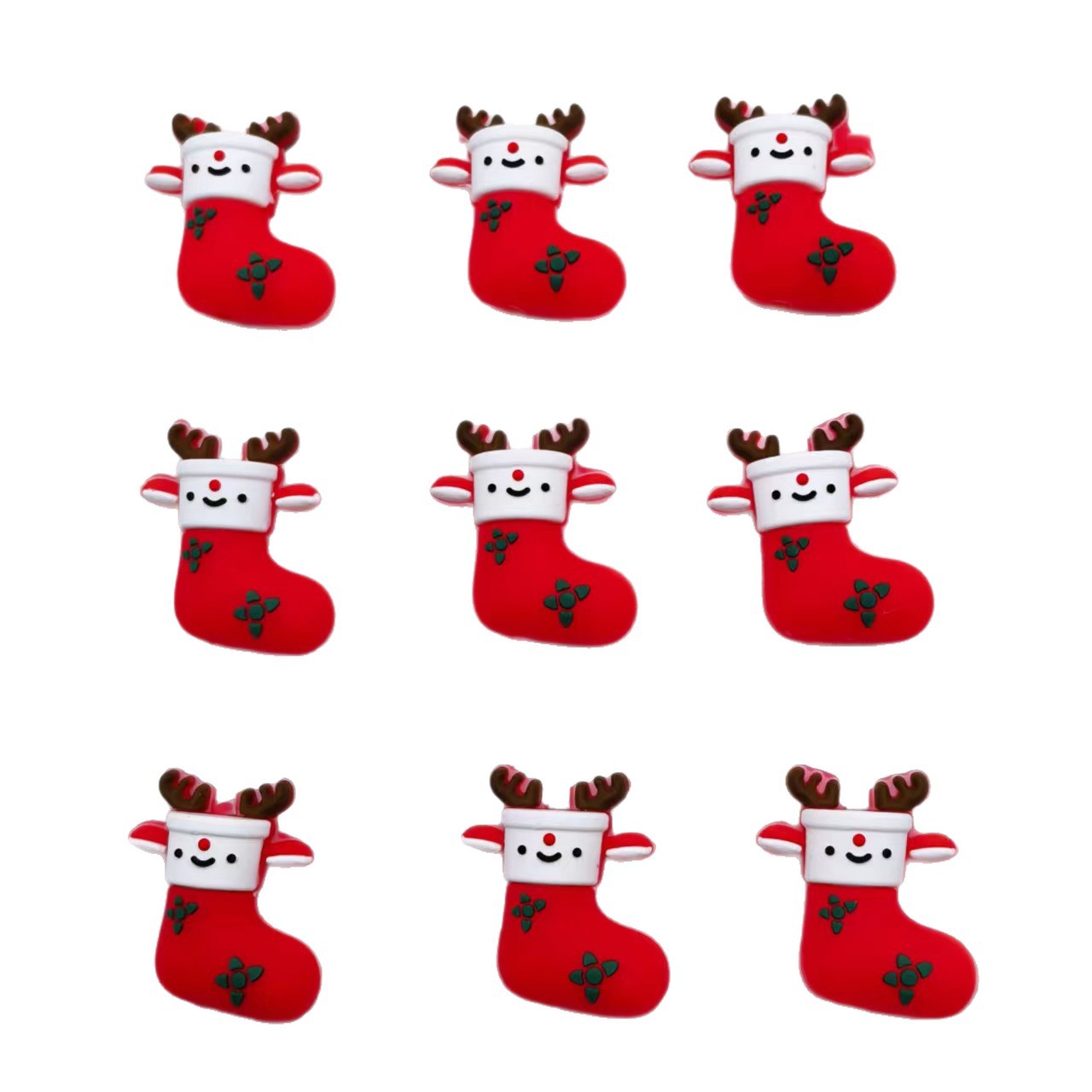 Silicone 3D Focal Beads Elk Christmas Shoes Smiling Face Red 20pcs 5