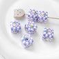 Hand Painted Square Acrylic Beads 14mm Flower Plaid Design 2pcs 7