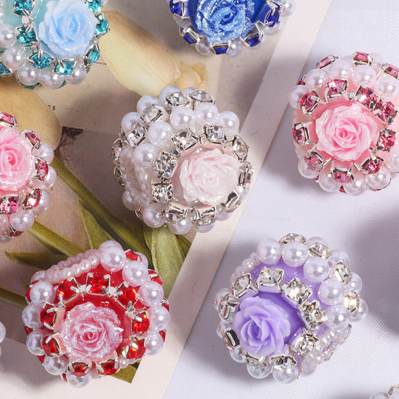 Fancy Rose Rhinestone Beads 25mm Polymer Clay Encrusted 5pcs 3