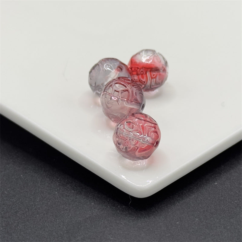 Czech Glass Beads Round 12mm Textured Translucent Red Pink 100pcs