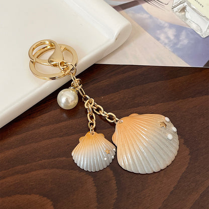 Gradient Shell Alloy Keychain with Pearl and Star Accents 8