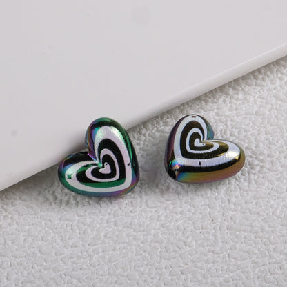 Plating Heart Acrylic Beads 18mm Spiral Pattern Glossy 50pcs 10