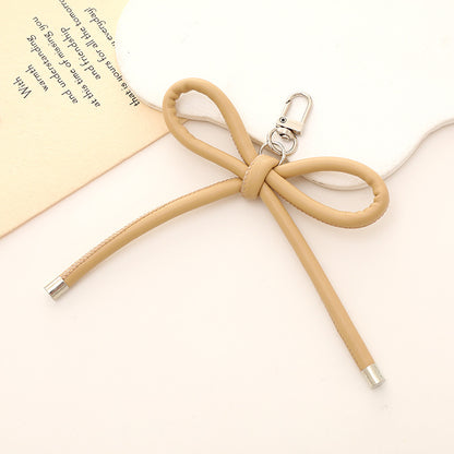 Colorful PU Leather Bow Keychain with Silver Tone Metal 3pcs 15