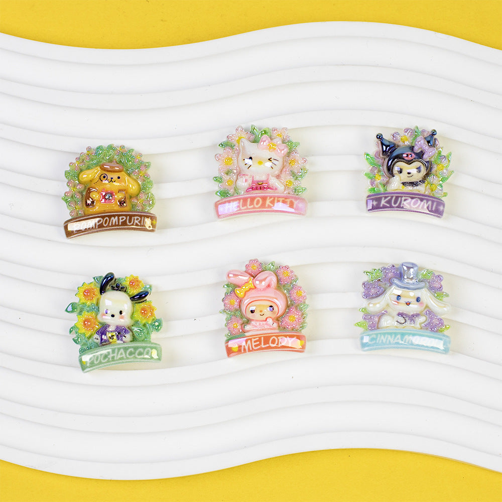 Glossy Sanrio Wreath Resin Beads Playful Pastel Floral 10pcs 2