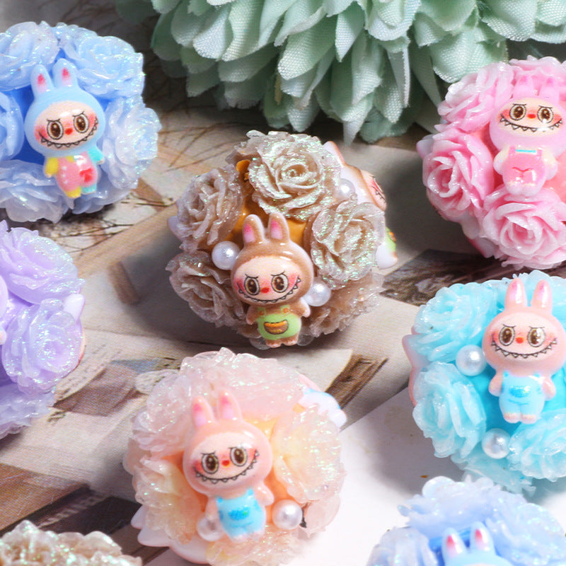 Embellished Bubblegum Beads 20mm Labub Rose Cluster Polymer Clay 5pcs 2