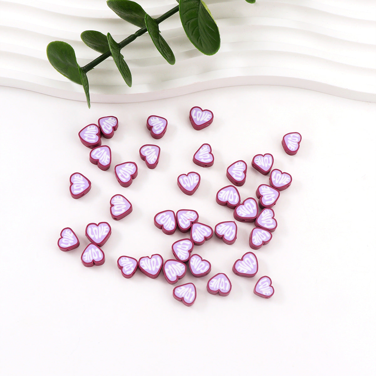 Heart Clay Beads 10mm Light Purple LOVE Scripting 100pcs 4